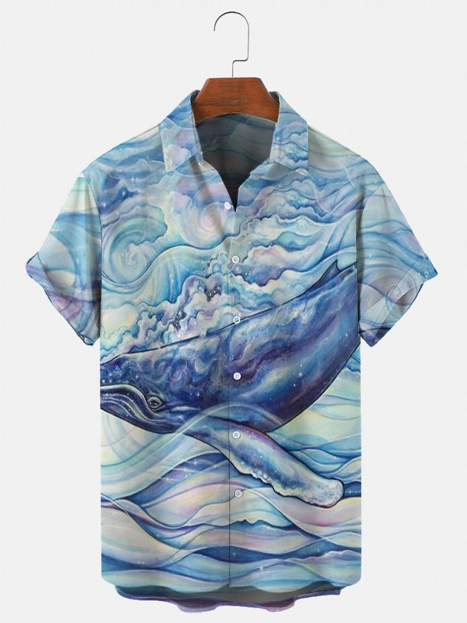 Mens Holiday Whale Ocean Printed Casual Shirts  Tops Hawaiian Shirt for Men Women