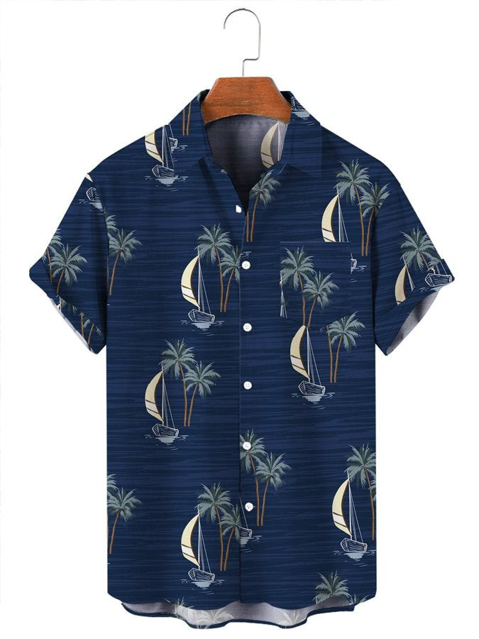 Mens Coconut Tree Beach Surf Casual Print Hawaiian Shirt