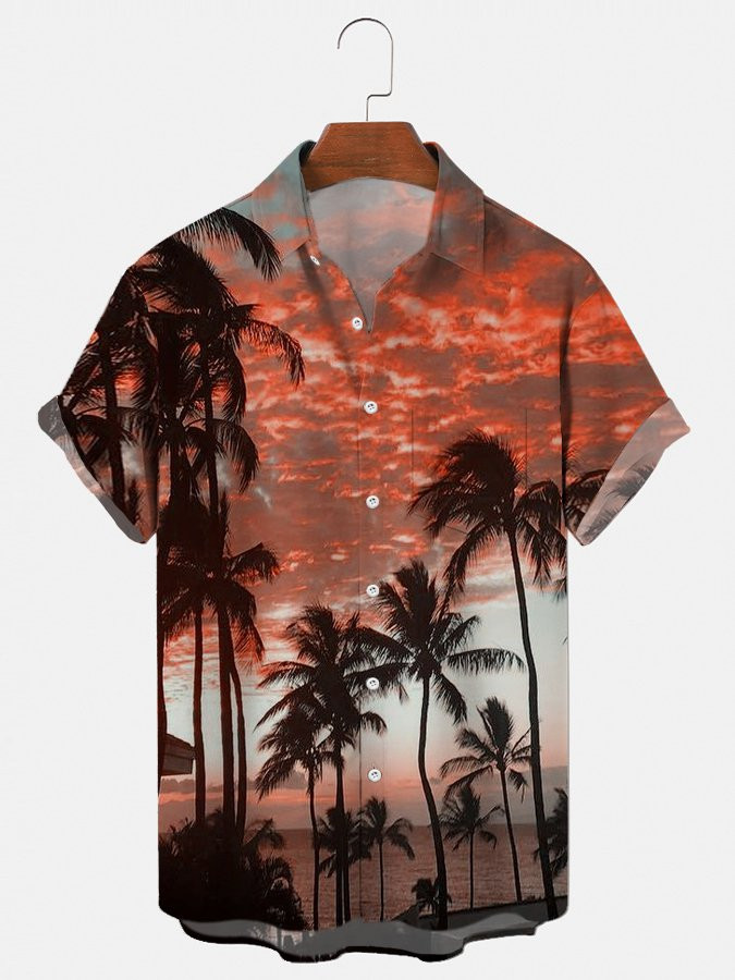 Mens Palm Tree Beach Cool Short Sleeve Hawaiian Shirt