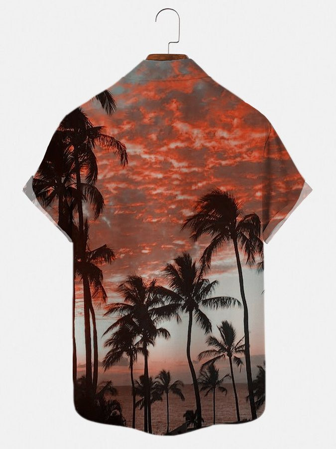 Mens Palm Tree Beach Cool Short Sleeve Hawaiian Shirt