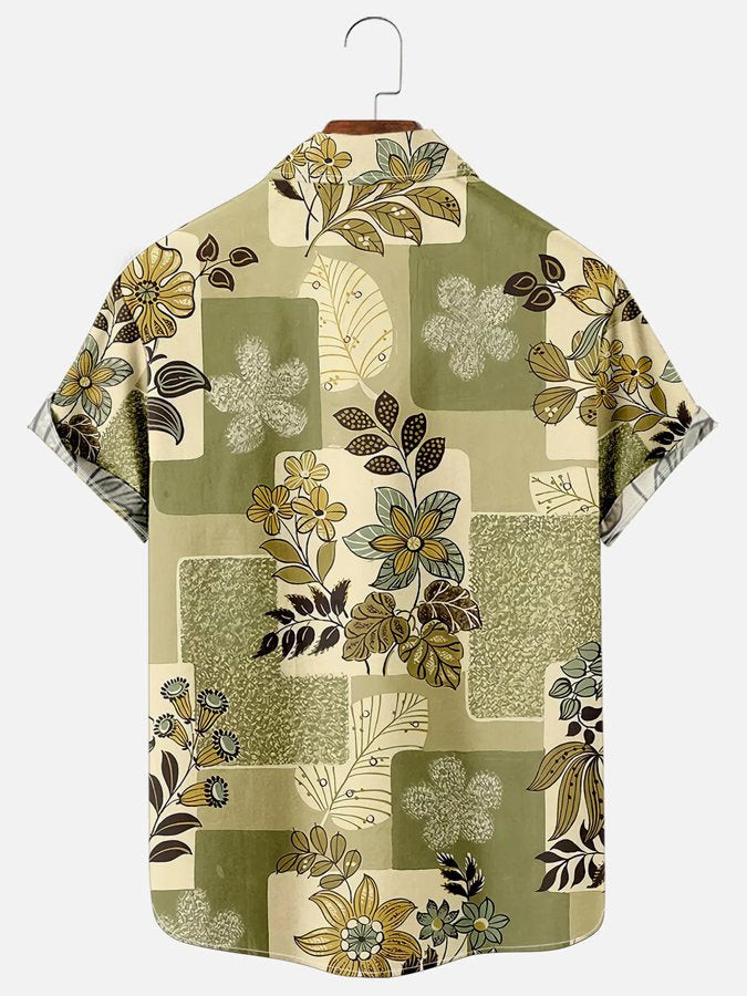 Mens Vintage Hawaiian Shirt Medieval Floral Cotton Blend Short Sleeve Shirt