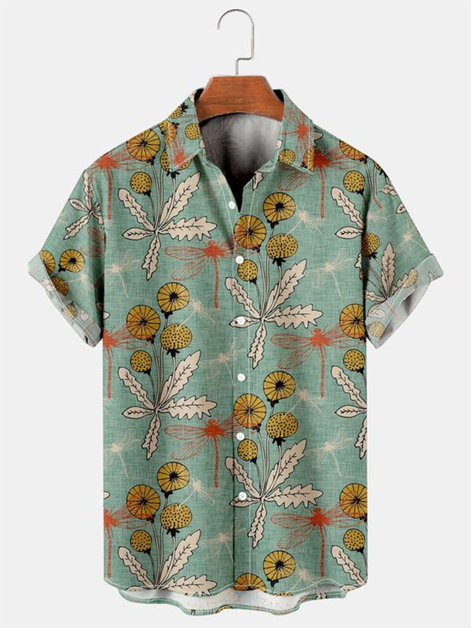 Green Mens Hawaiian Shirt Casual Short Sleeve Aloha Beach Shirts