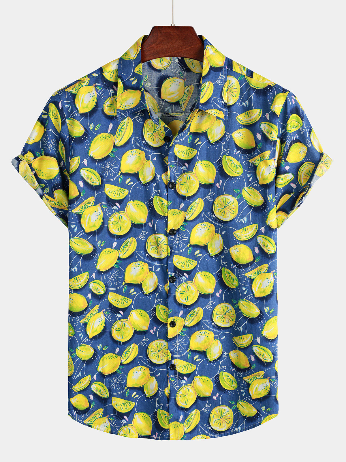 Mens Lemon Print Short Sleeve Hawaiian Shirt