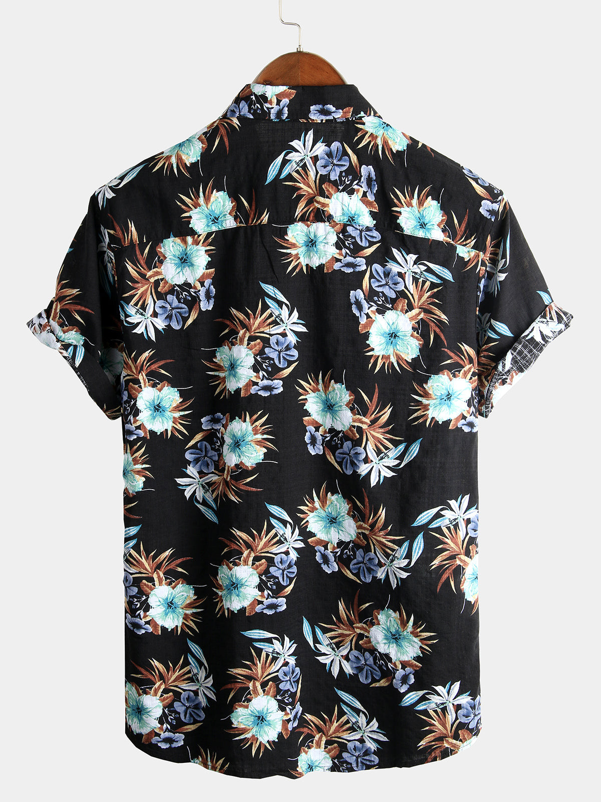 Mens Floral Cotton Tropical Hawaiian Black Short Sleeve Shirt