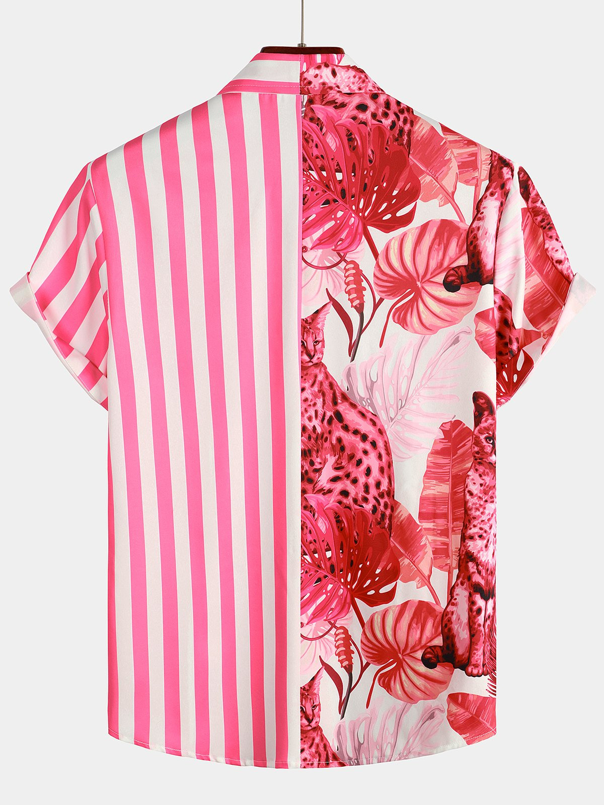 Mens Short Sleeve Striped Pocket Hawaiian Shirt