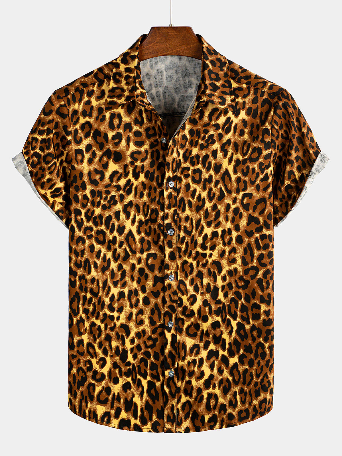 Mens Casual Leopard-Print Short Sleeve Shirt Hawaiian Shirt for Men Women