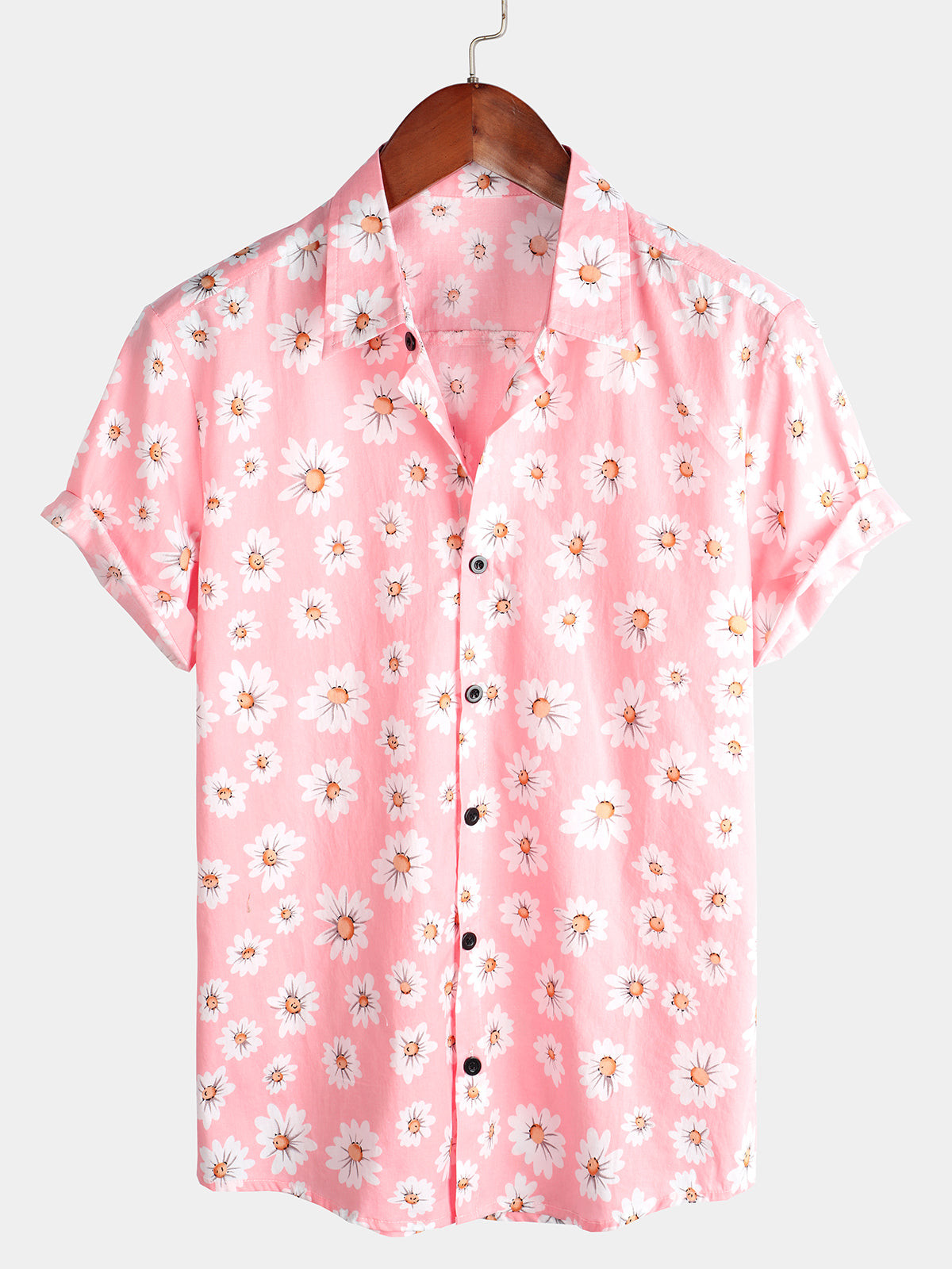 Mens Floral Daisy Print Tropical Hawaiian Cotton Shirt