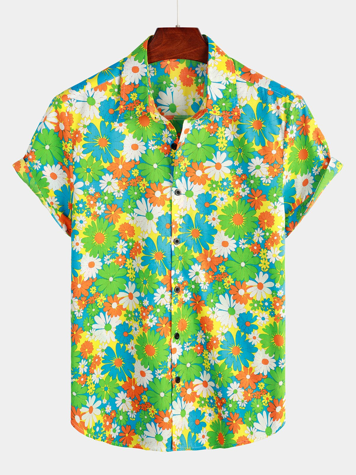 Mens Green Floral Cotton Tropical Hawaiian Shirt