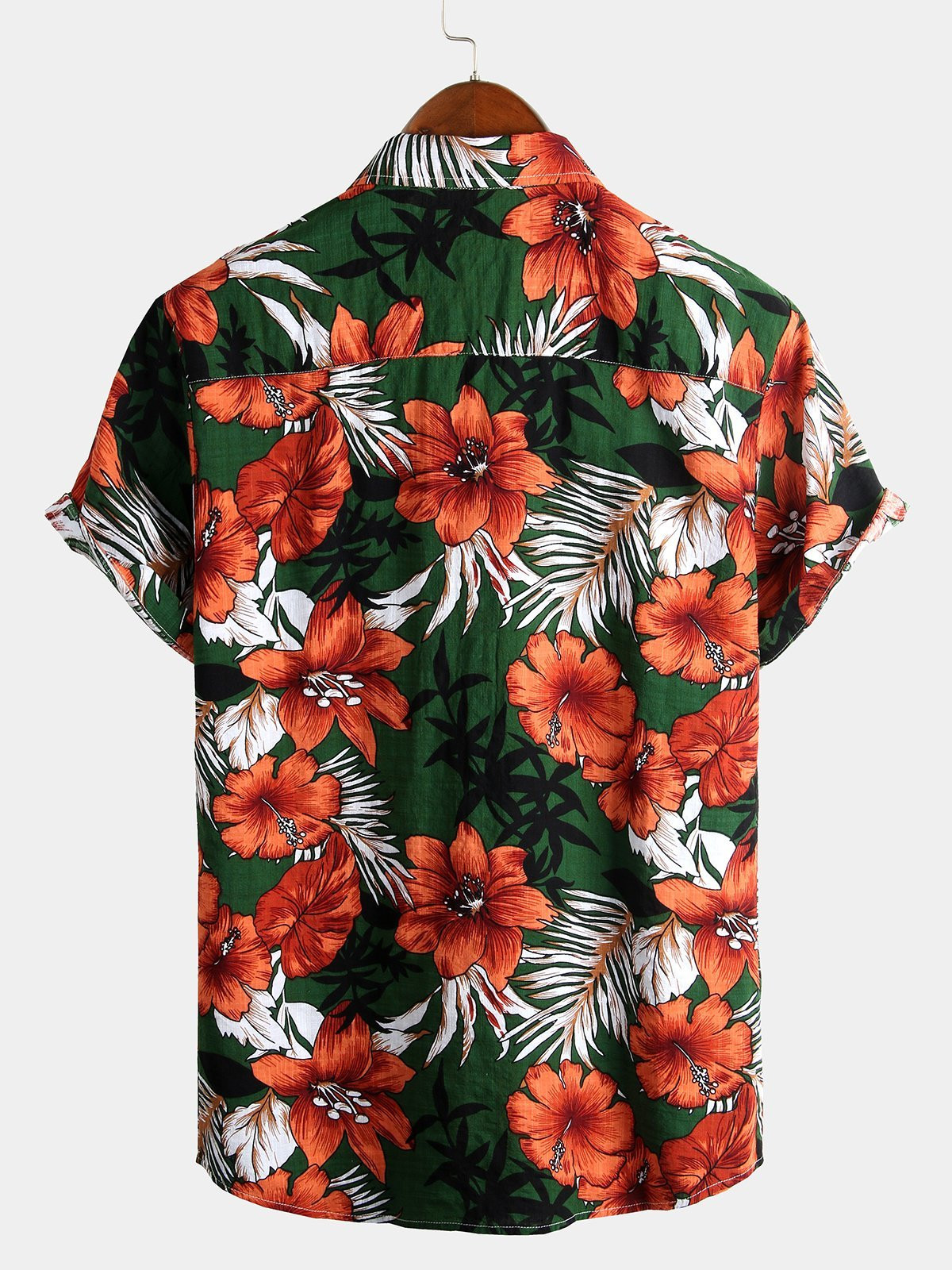 Mens Hawaiian Tropical Plant Floral Print Cotton Short Sleeve Shirts