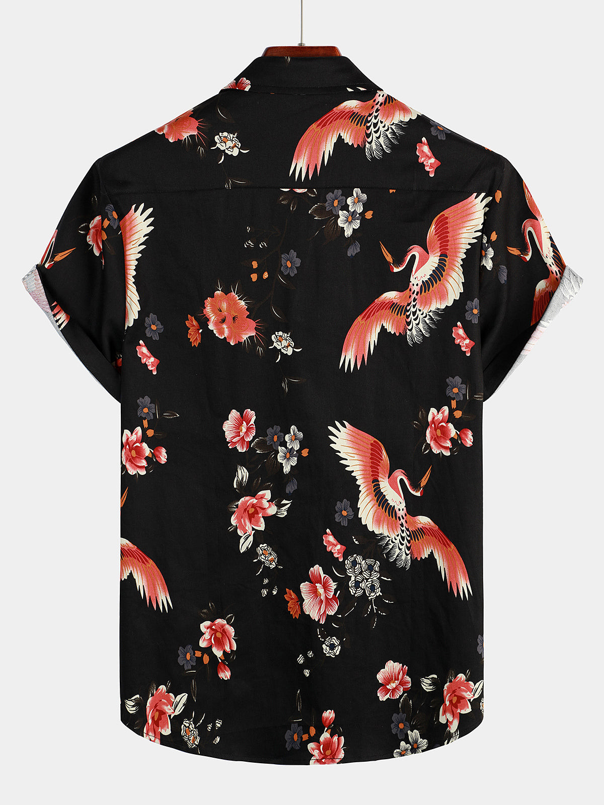 Mens Black Vintage Floral Print Short Sleeve Shirt Hawaiian Shirt for Men Women