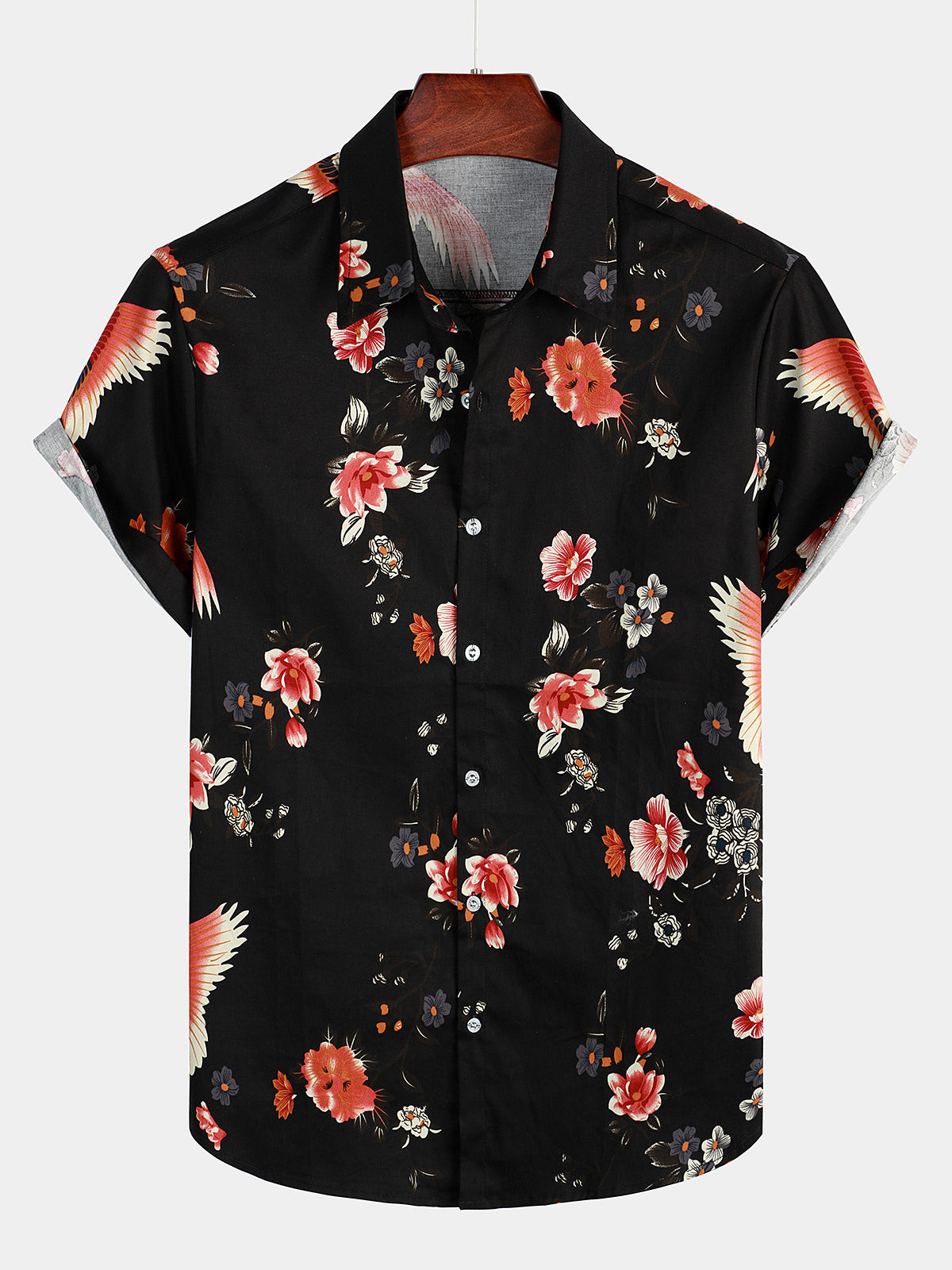 Mens Black Vintage Floral Print Short Sleeve Shirt Hawaiian Shirt for Men Women