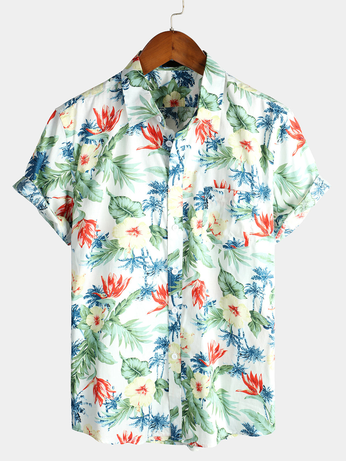 Mens Floral Holiday Cotton Shirt Hawaiian Shirt for Men Women