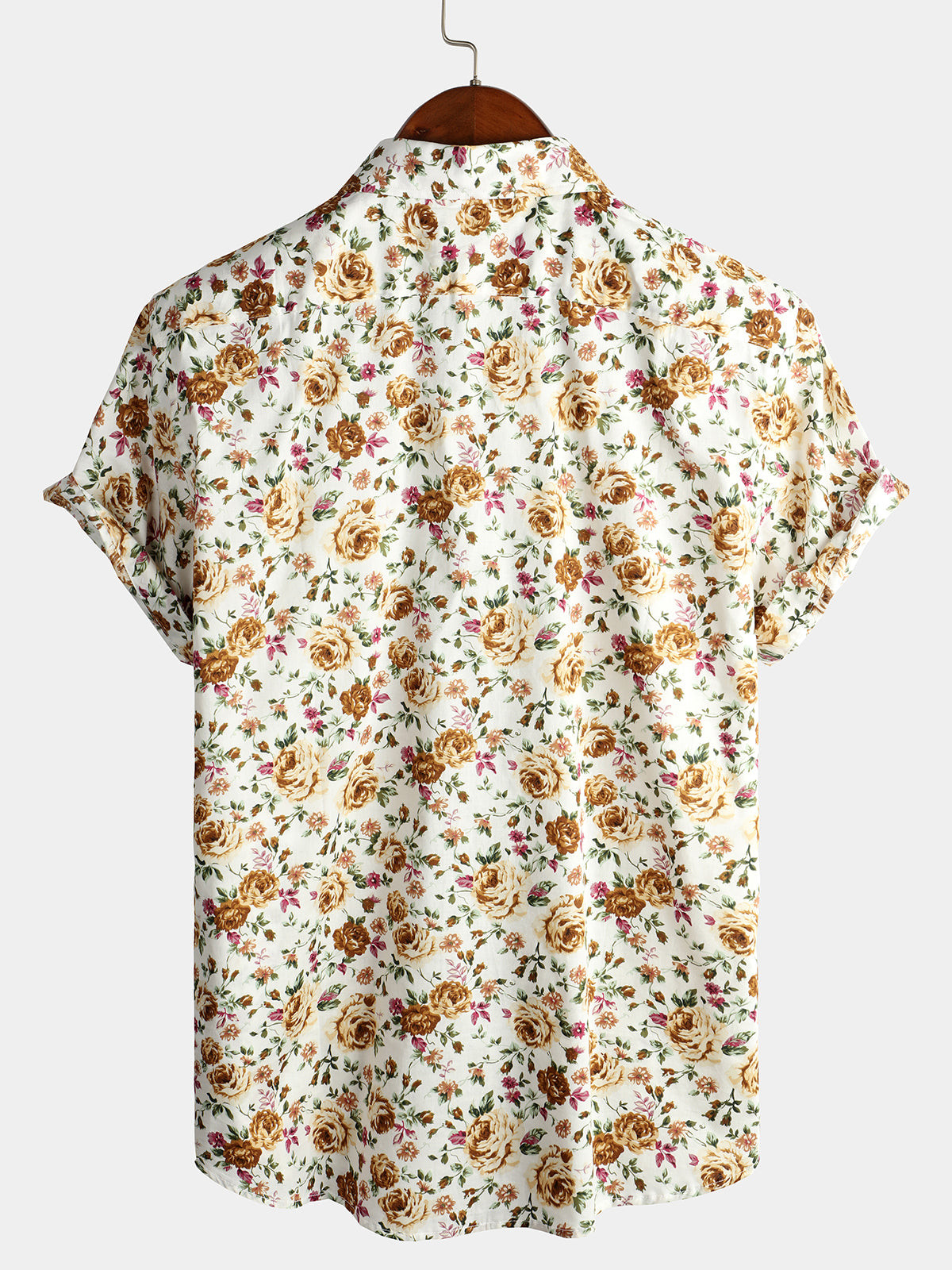 Mens Short Sleeve Rose Cotton Shirts Hawaiian Shirt for Men Women