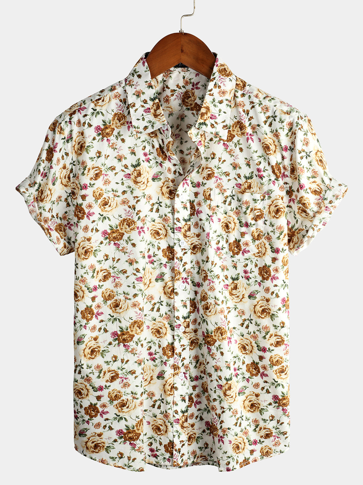 Mens Short Sleeve Rose Cotton Shirts Hawaiian Shirt for Men Women