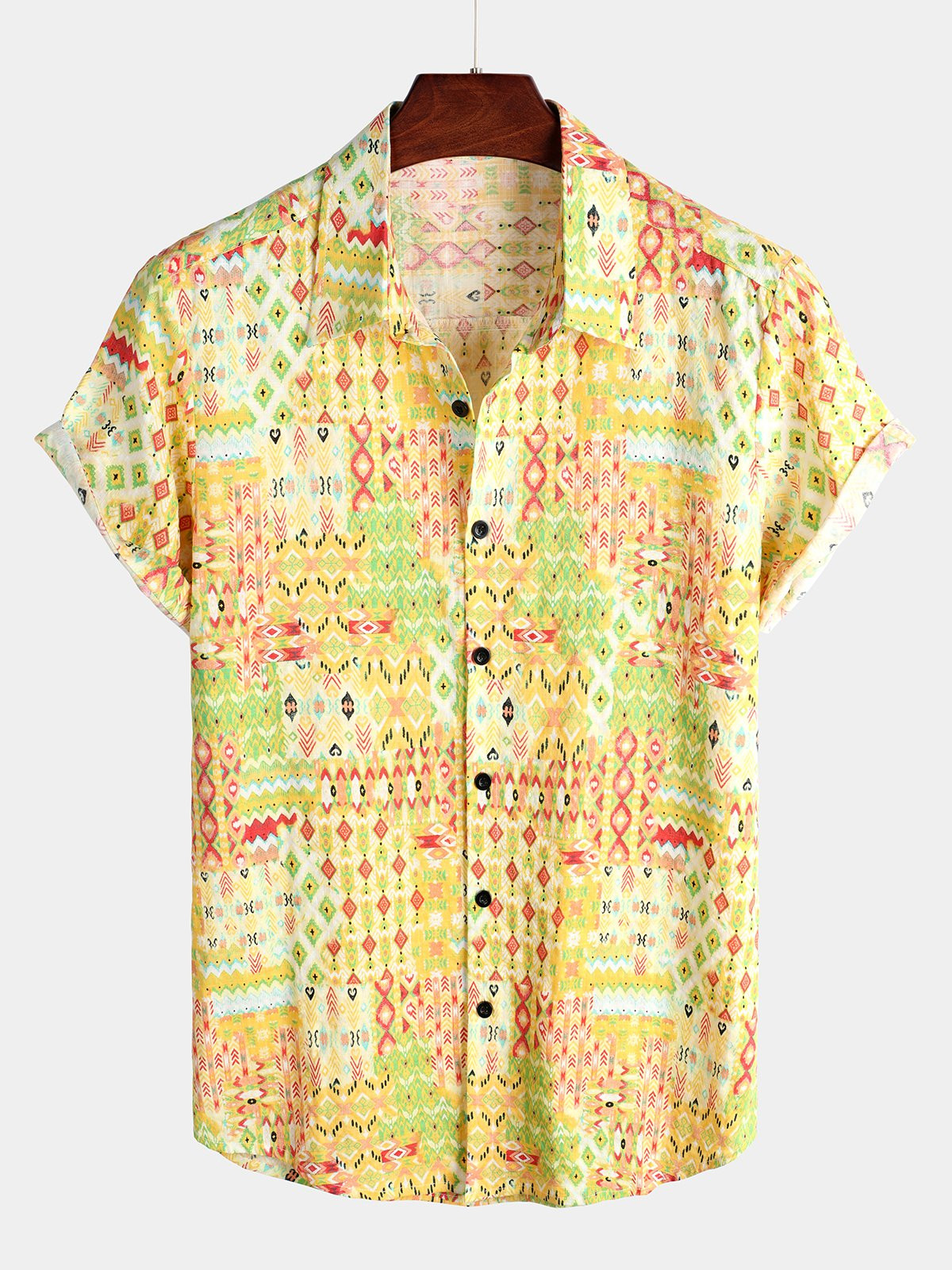 Mens Vintage Short Sleeve Cotton Retro Triba Shirt Hawaiian Shirt for Men Women