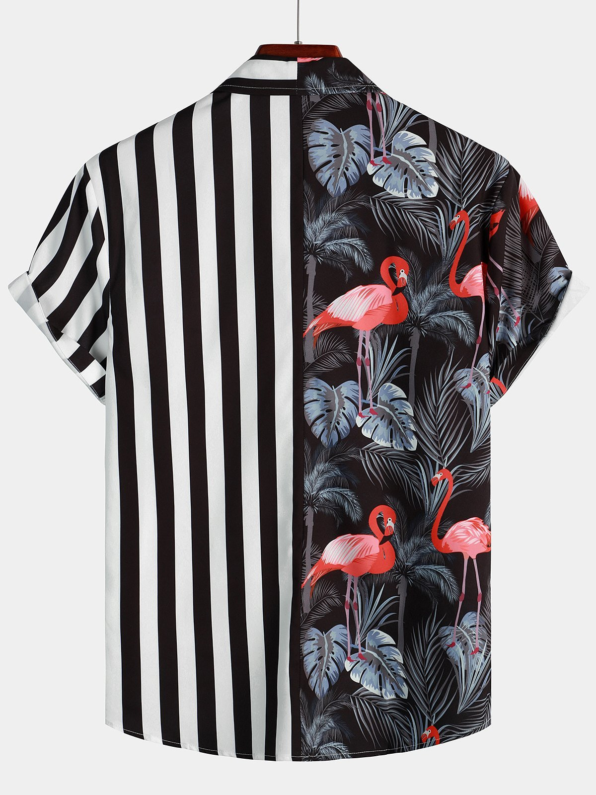 Mens Flamingo  Striped Print Holiday Short Sleeve Shirts Hawaiian Shirt for Men Women