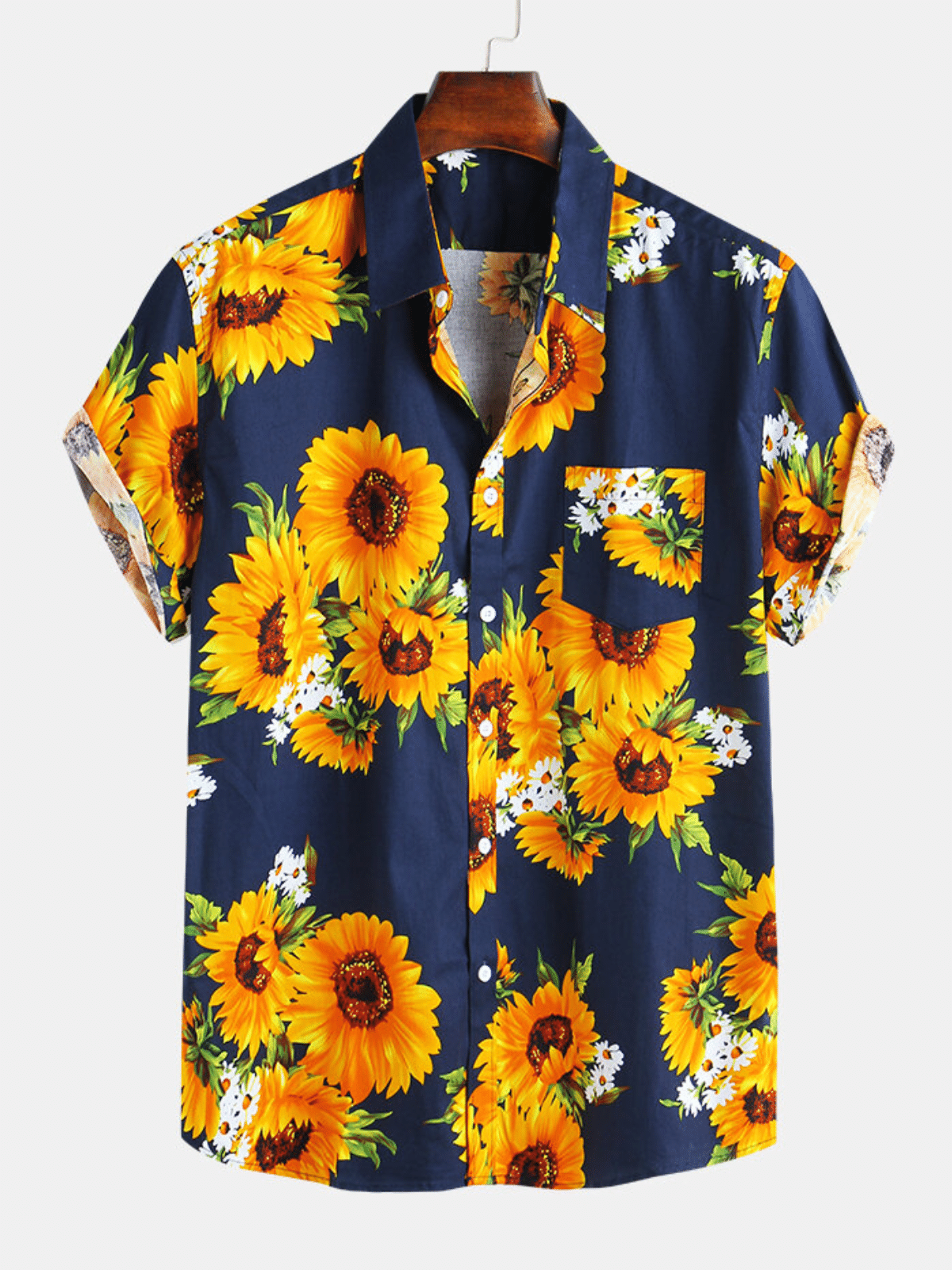 Sunflower V Neck Short Sleeve Vacation Shirts For Men Hawaiian Shirt for Men Women