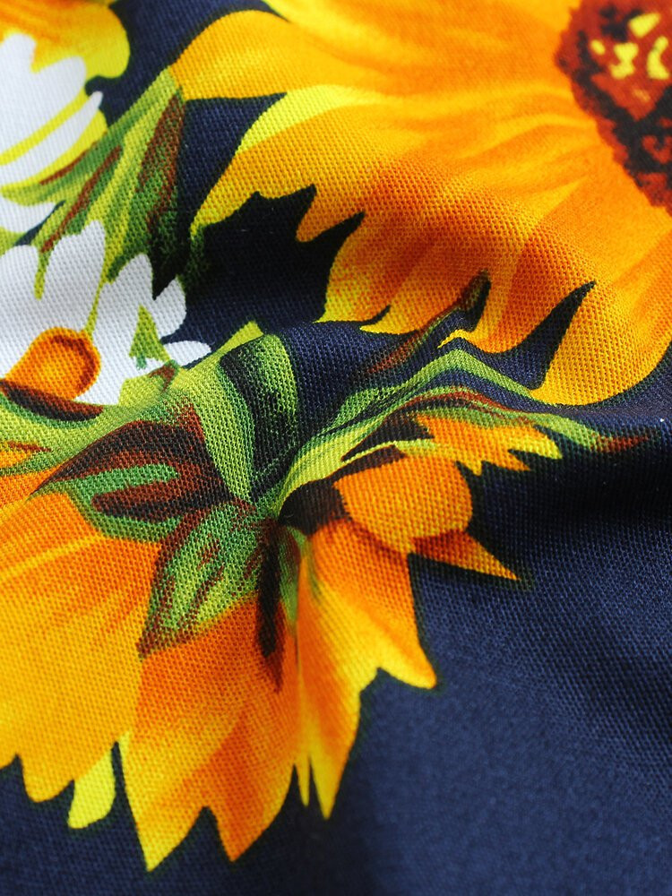 Sunflower V Neck Short Sleeve Vacation Shirts For Men Hawaiian Shirt for Men Women