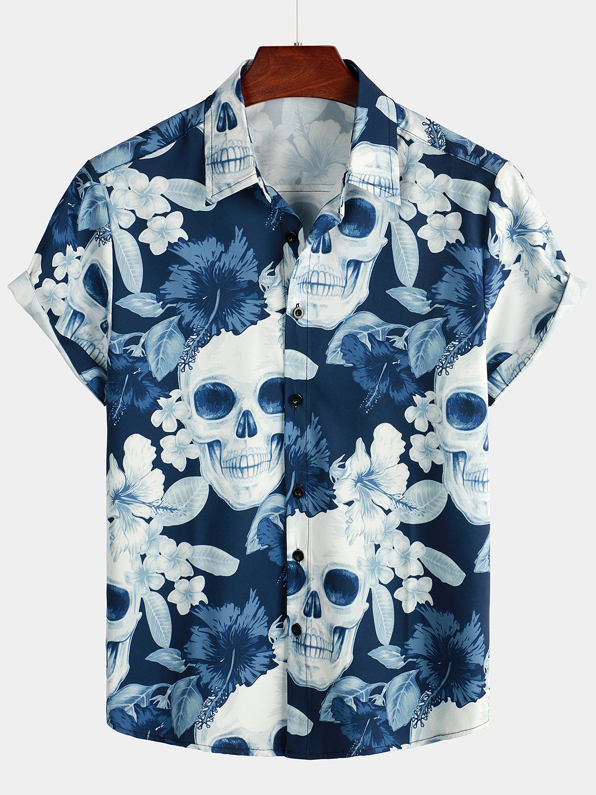 Mens Funny Skull Print Short Sleeve Shirt Hawaiian Shirt for Men Women