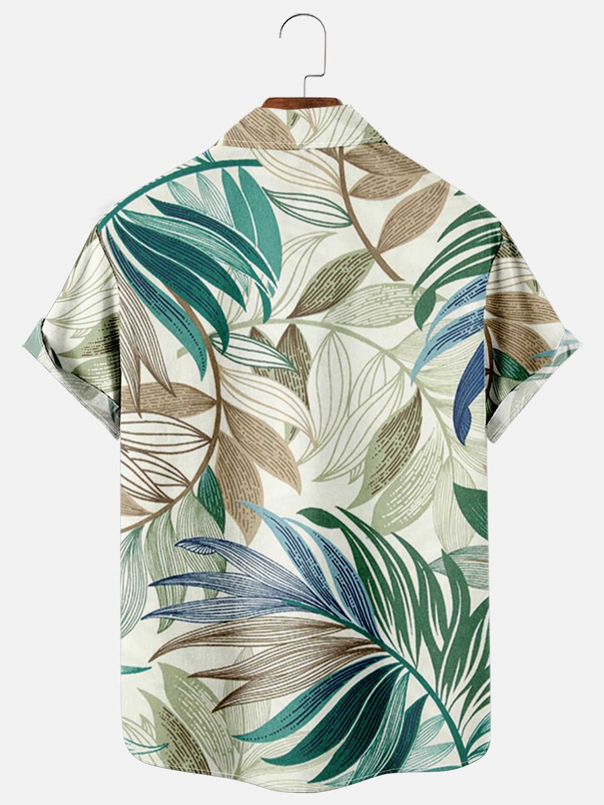 Mens Leaves Print Casual Breathable Chest Pocket Short Sleeve Hawaiian Shirts