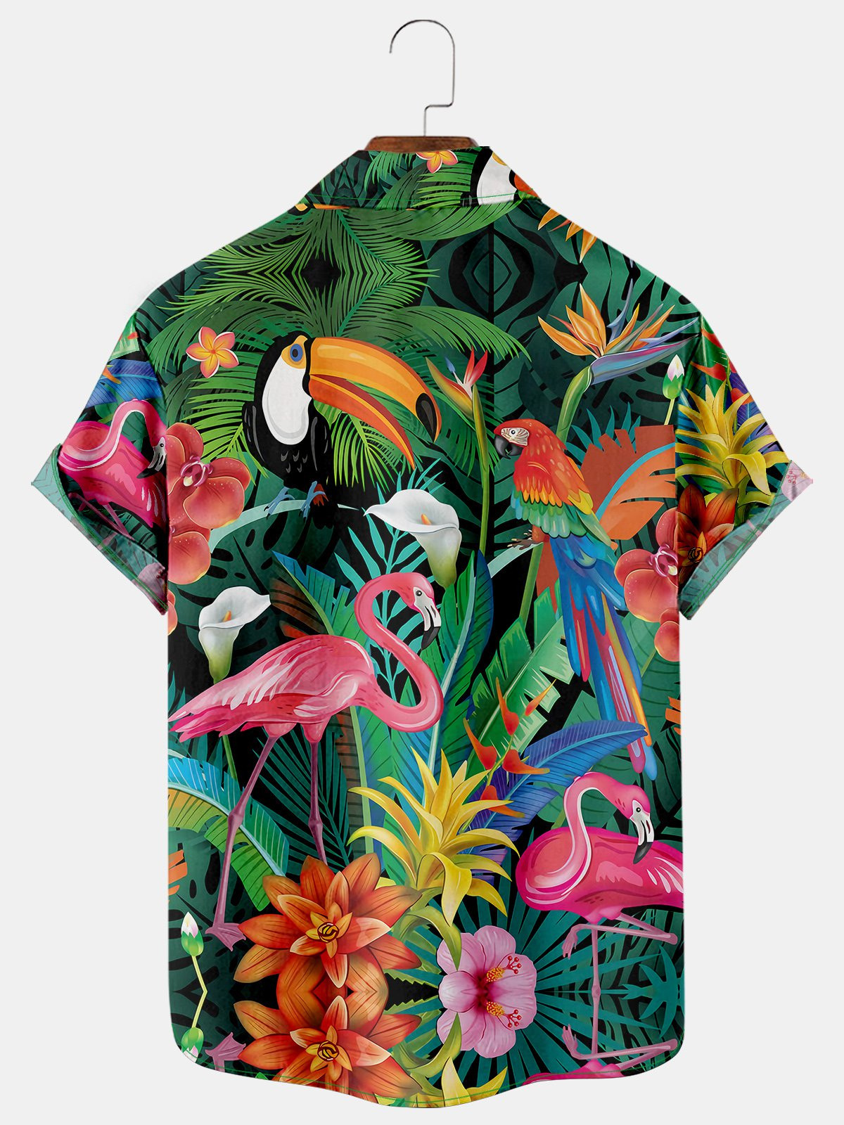 Holiday Leisure Plant Elements Coconut Tree And Toucan Pattern Hawaiian Style Printed Shirt Top