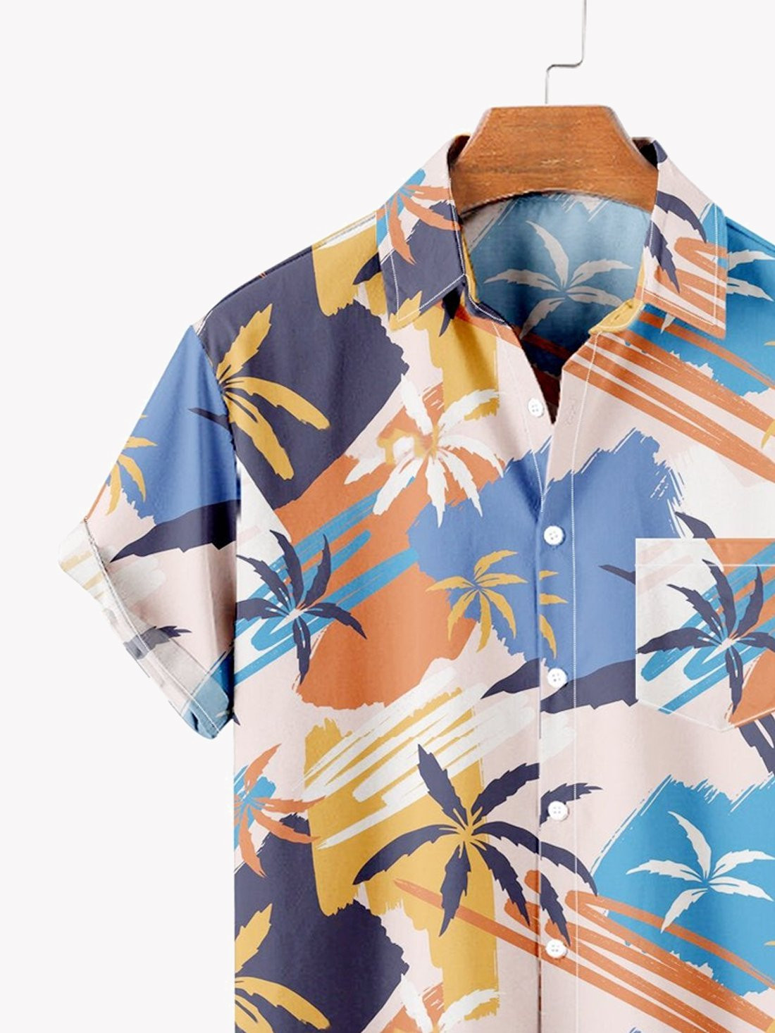 Mens Hawaiian Shirt Resort Coconut Tree Black Cotton Blend Short Sleeve Shirt