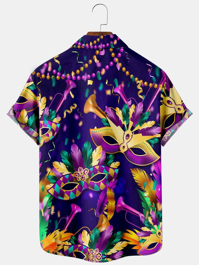 Mardi Gras Aloha Hawaiian Shirt Colorful Short Sleeve Summer Beach Casual Shirt For Men