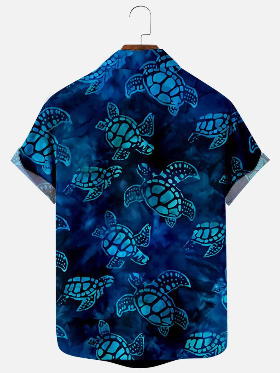 Mens Sea turtle Print Lapel Casual Loose Short Sleeve Aloha Shirt Hawaiian Shirt for Men Women