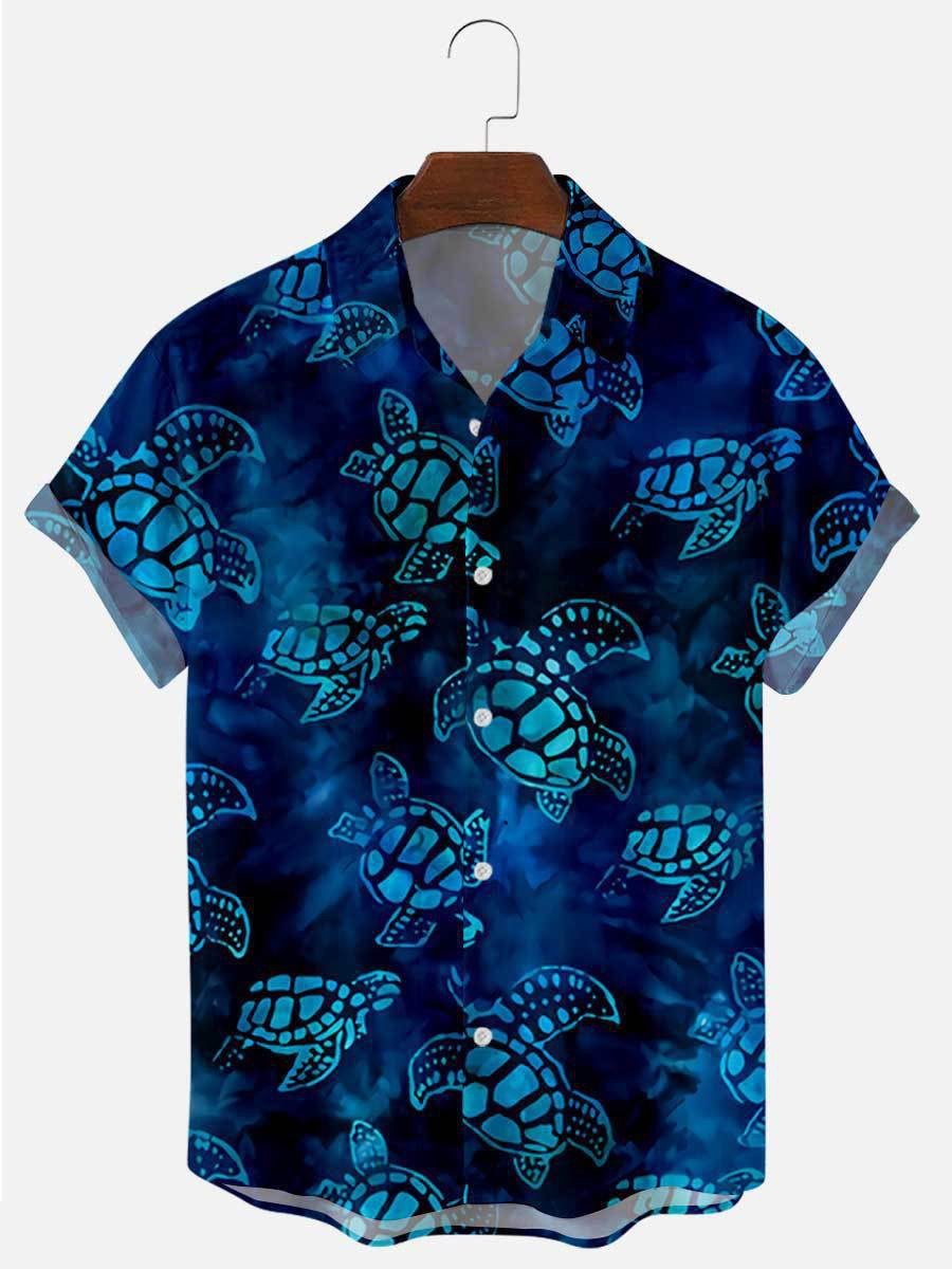 Mens Sea turtle Print Lapel Casual Loose Short Sleeve Aloha Shirt Hawaiian Shirt for Men Women