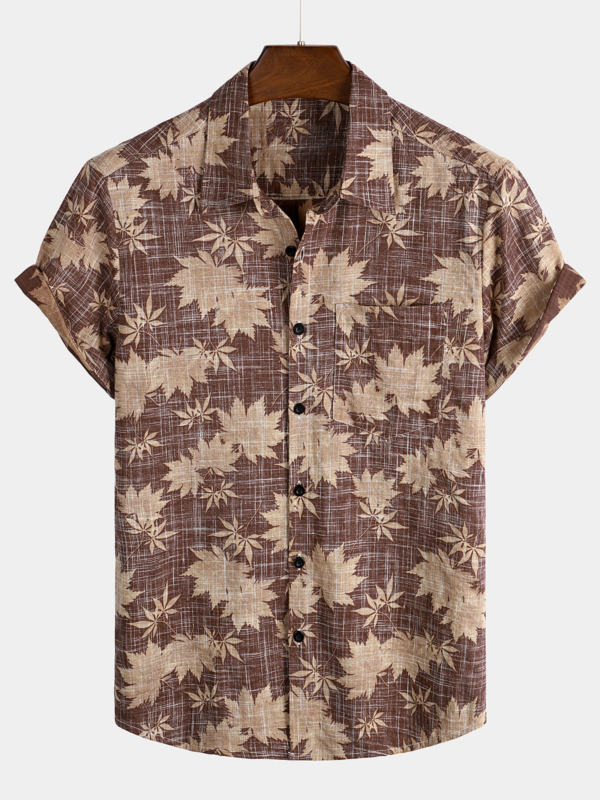 Mens Casual Holiday Leaf Pocket Hawaiian Retro Shirt