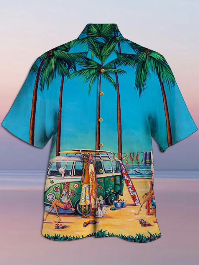 Mens Hawaiian Shirt Blue Natural Landscape Holiday Series Cotton-Blend Shirts  Tops