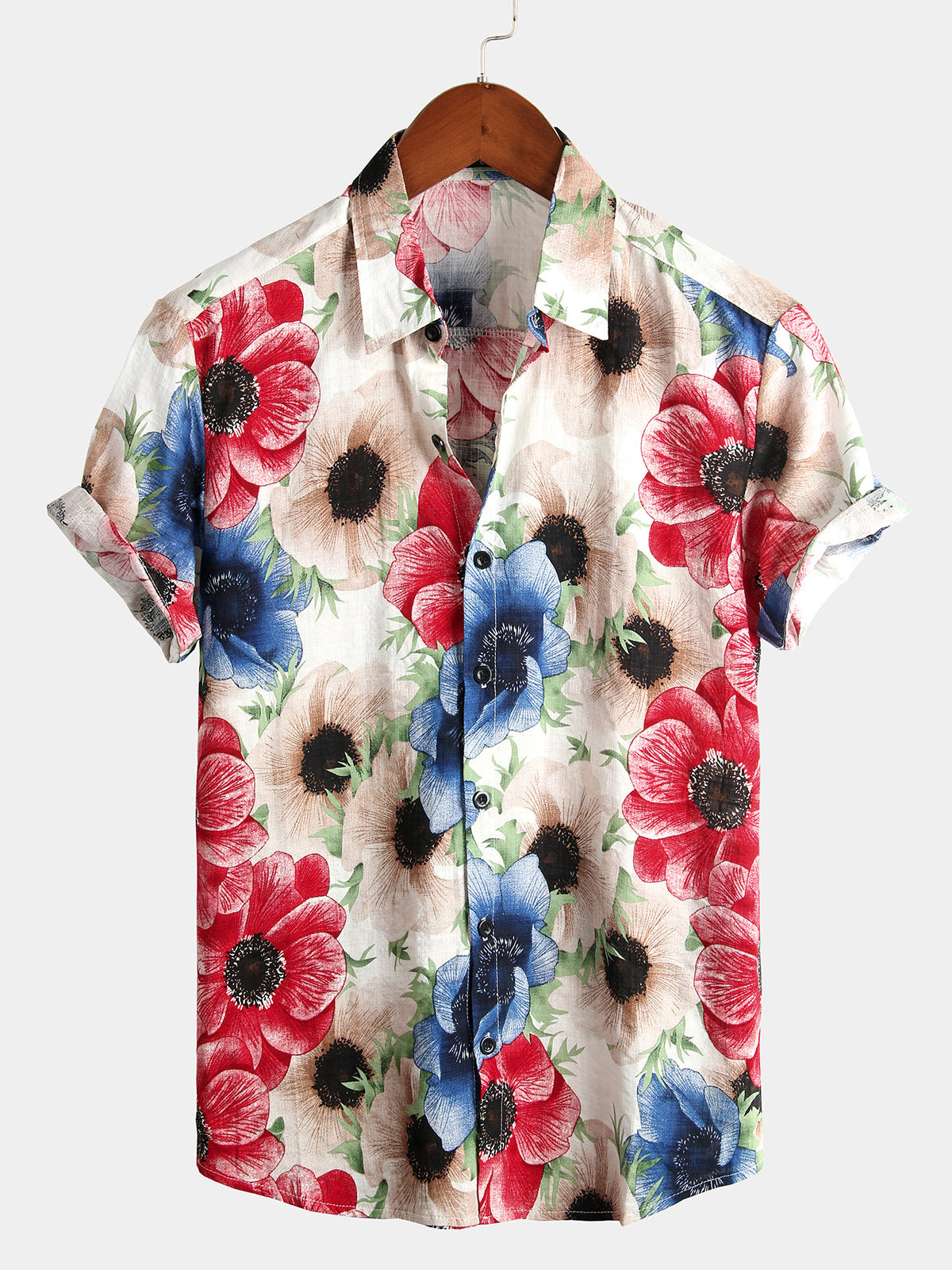 Mens Floral Print Cotton Tropical Hawaiian Shirt