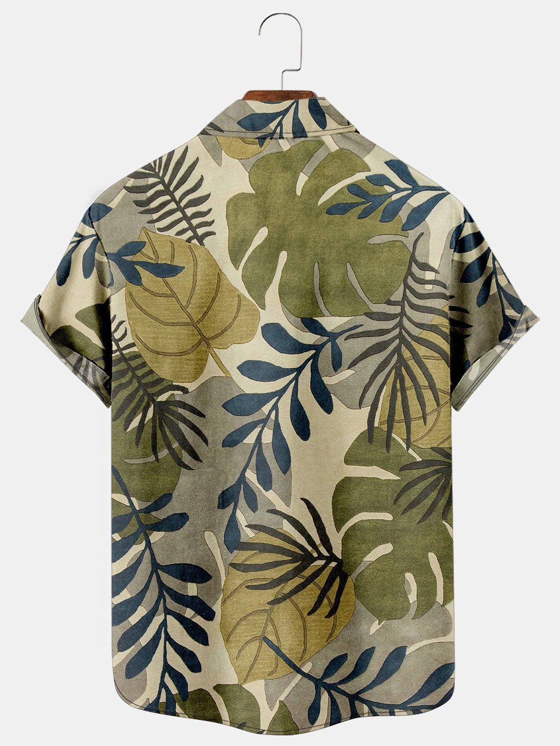 Mens Retro Plant Print Casual Cotton Blend Short Sleeve Hawaiian Shirt