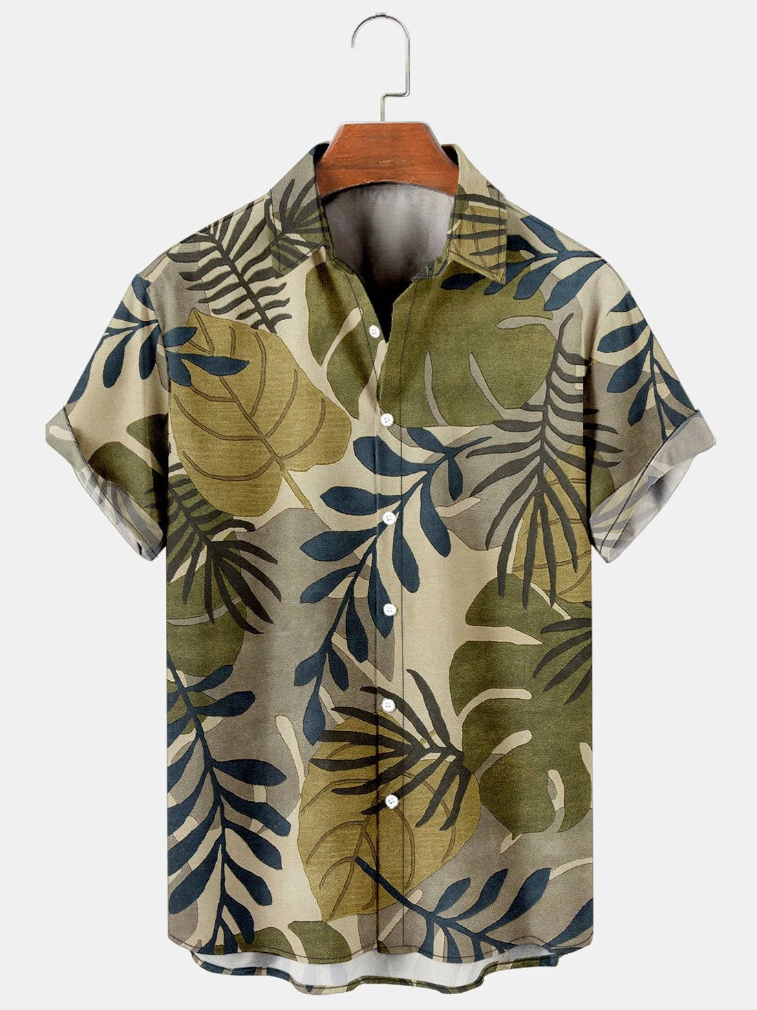 Mens Retro Plant Print Casual Cotton Blend Short Sleeve Hawaiian Shirt