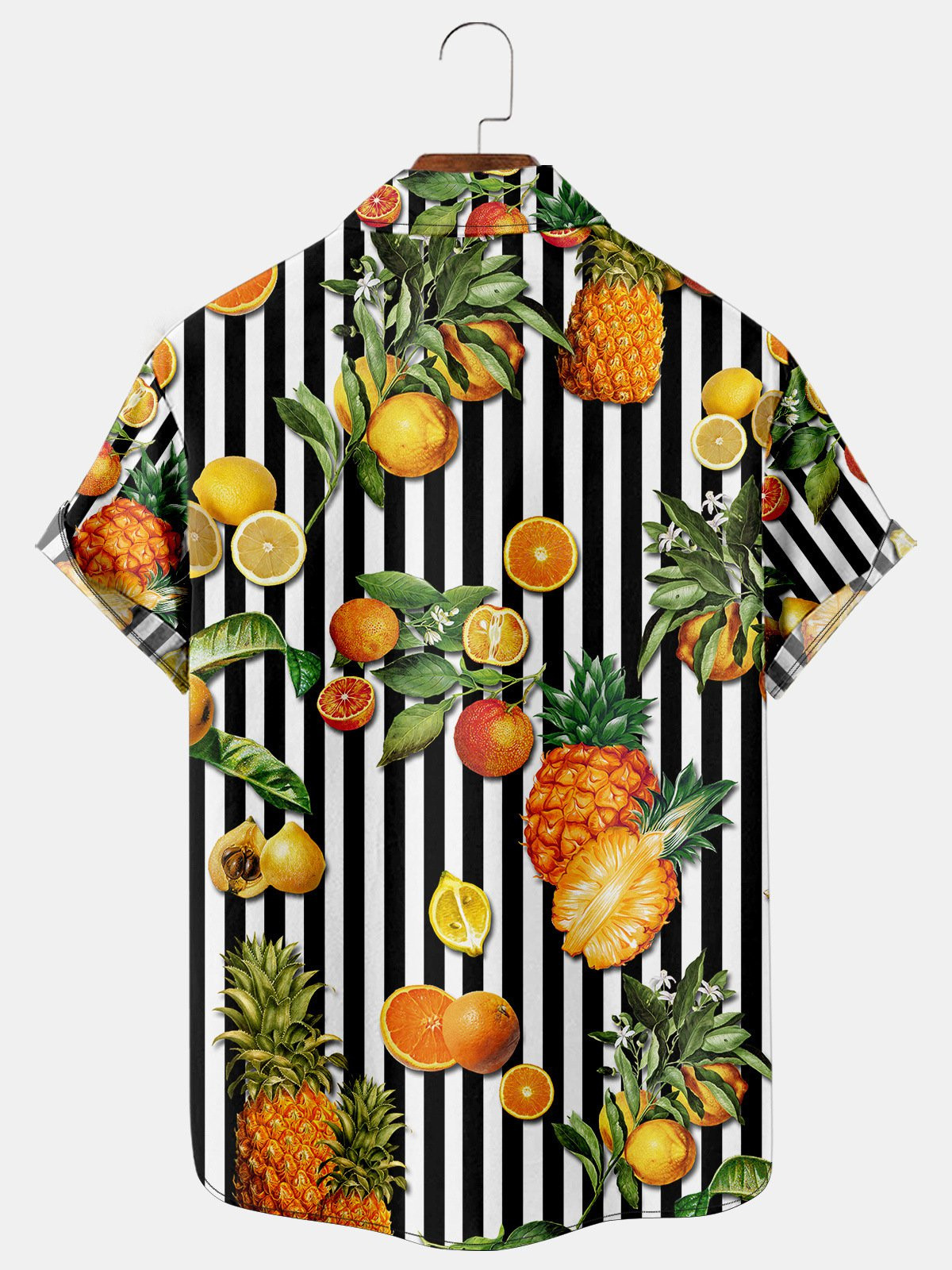 Tropical Fruit and Striped Graphic Short Sleeve Casual Mens Shirt Hawaiian Shirt for Men Women