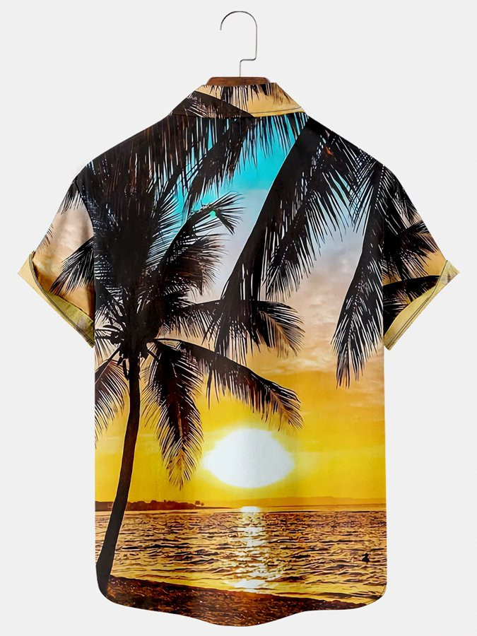 Mens Hawaiian Shirt Vacation Leisure Plant Elements Coconut Tree Pattern Cotton-Blend Short Sleeve Shirt For Couples