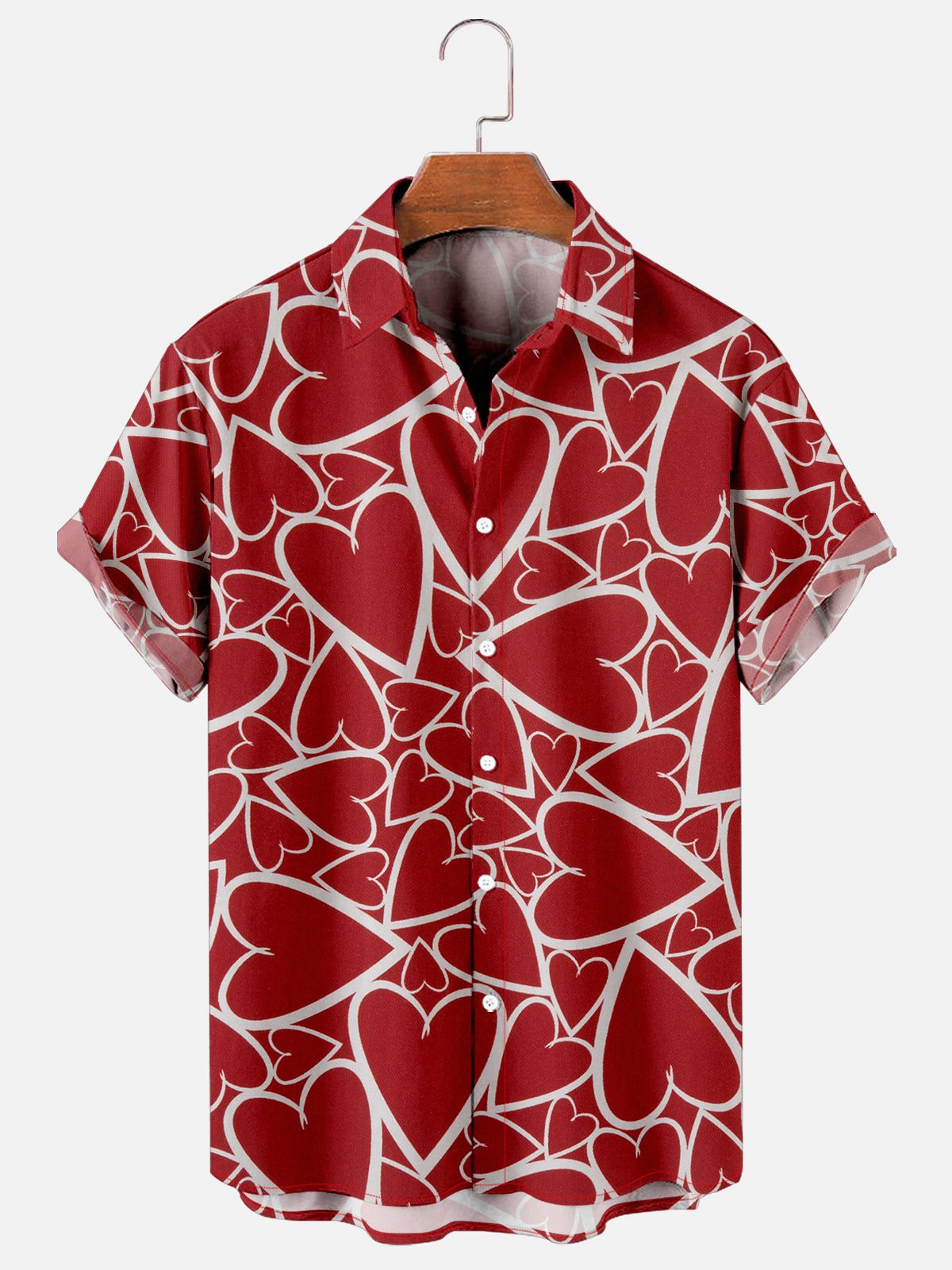 Mens St Valetines Day Sweet Hearts Print Casual Breathable Short Sleeve Hawaiian Shirts