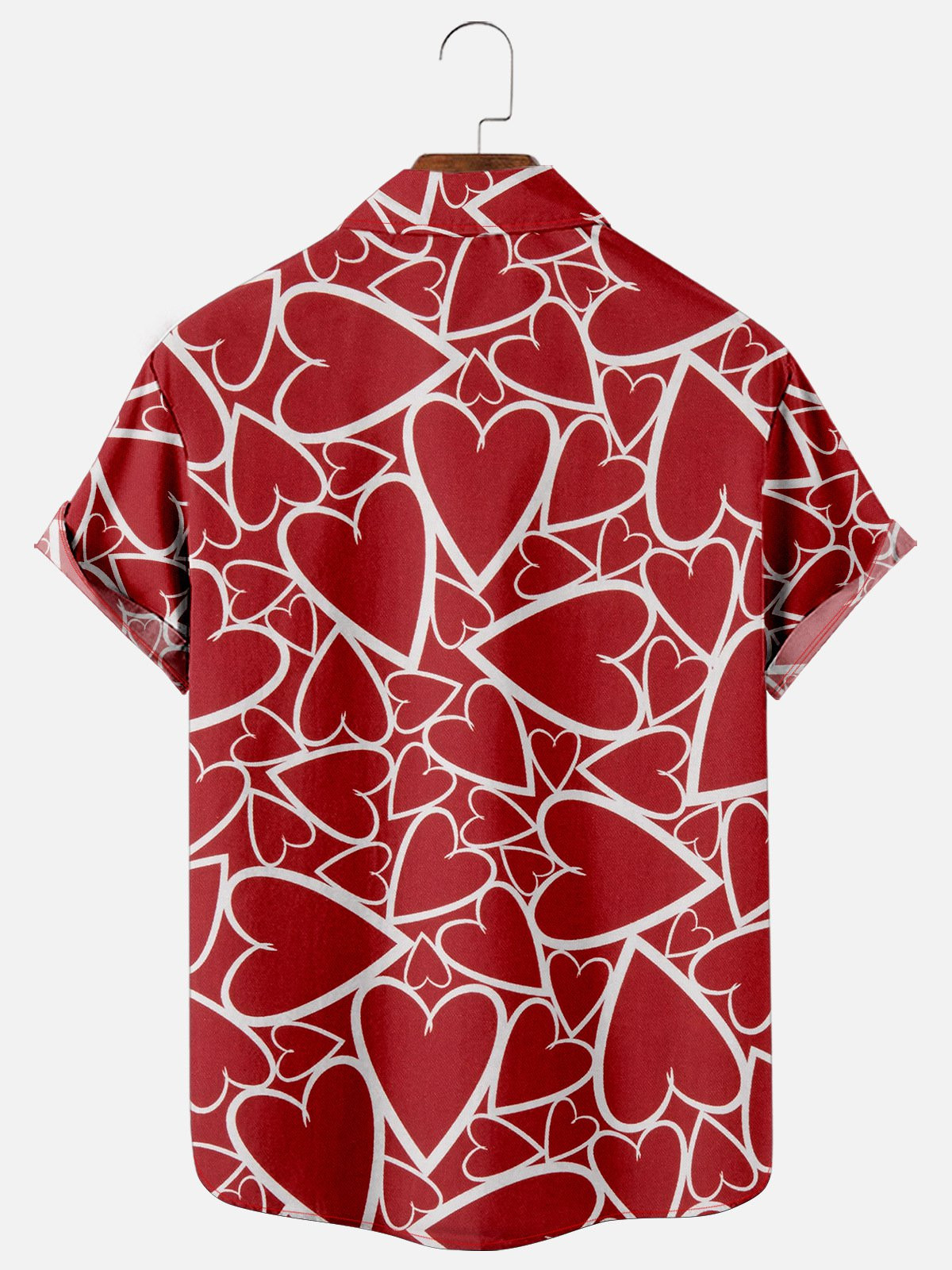 Mens St Valetines Day Sweet Hearts Print Casual Breathable Short Sleeve Hawaiian Shirts