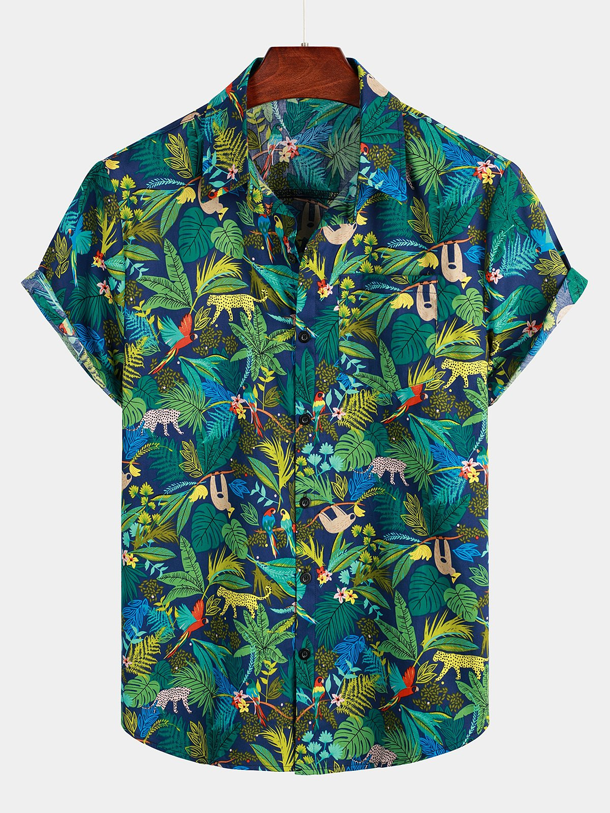 Mens Tropical Printed Cotton Pocket Shirt Hawaiian Shirt for Men Women