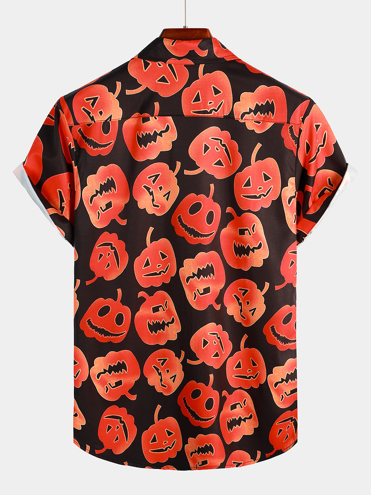 Mens Button Halloween Pumpkin Print Short Sleeve Shirt Hawaiian Shirt for Men Women