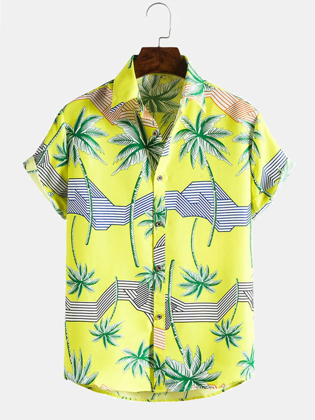 Mens Hawaiian Shirt Tropical Floral Print Cotton Blend Short Sleeve Shirt