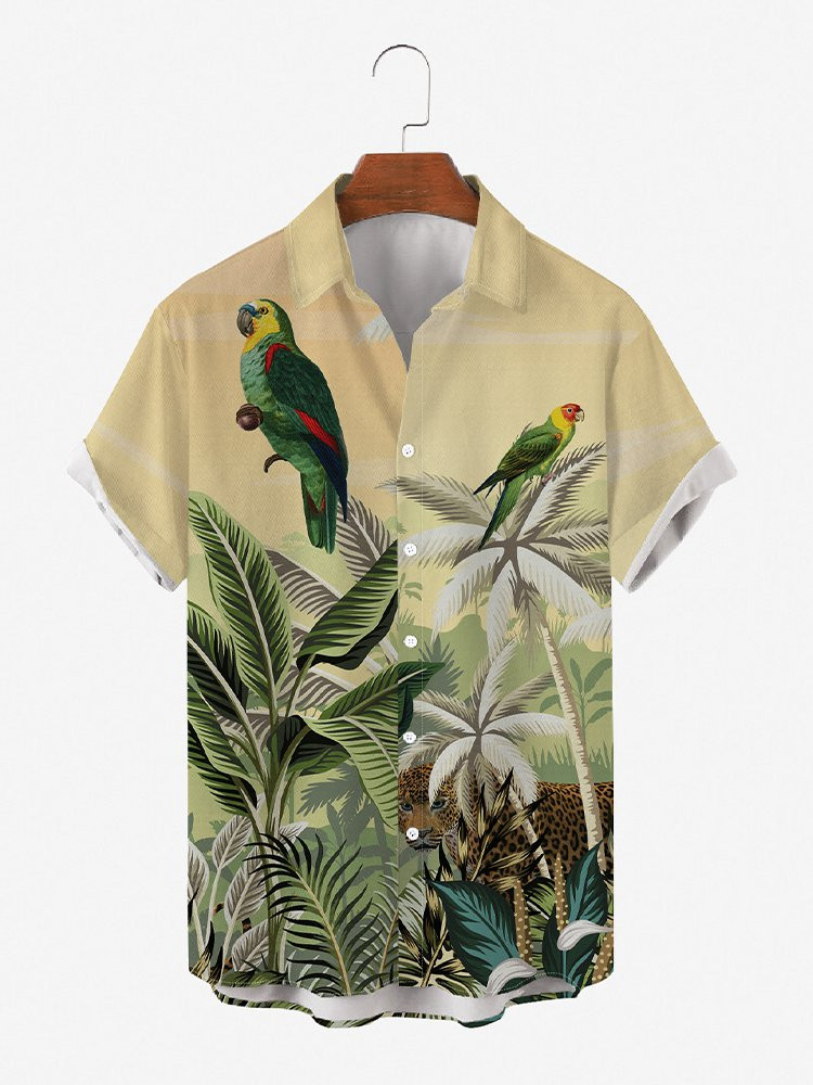 Vacation Parrots Short Sleeve Shirts Hawaiian Shirt for Men Women