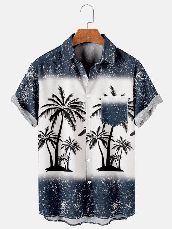 Mens Vintage Coconut Print Cotton Blend Short Sleeve Hawaiian Shirt