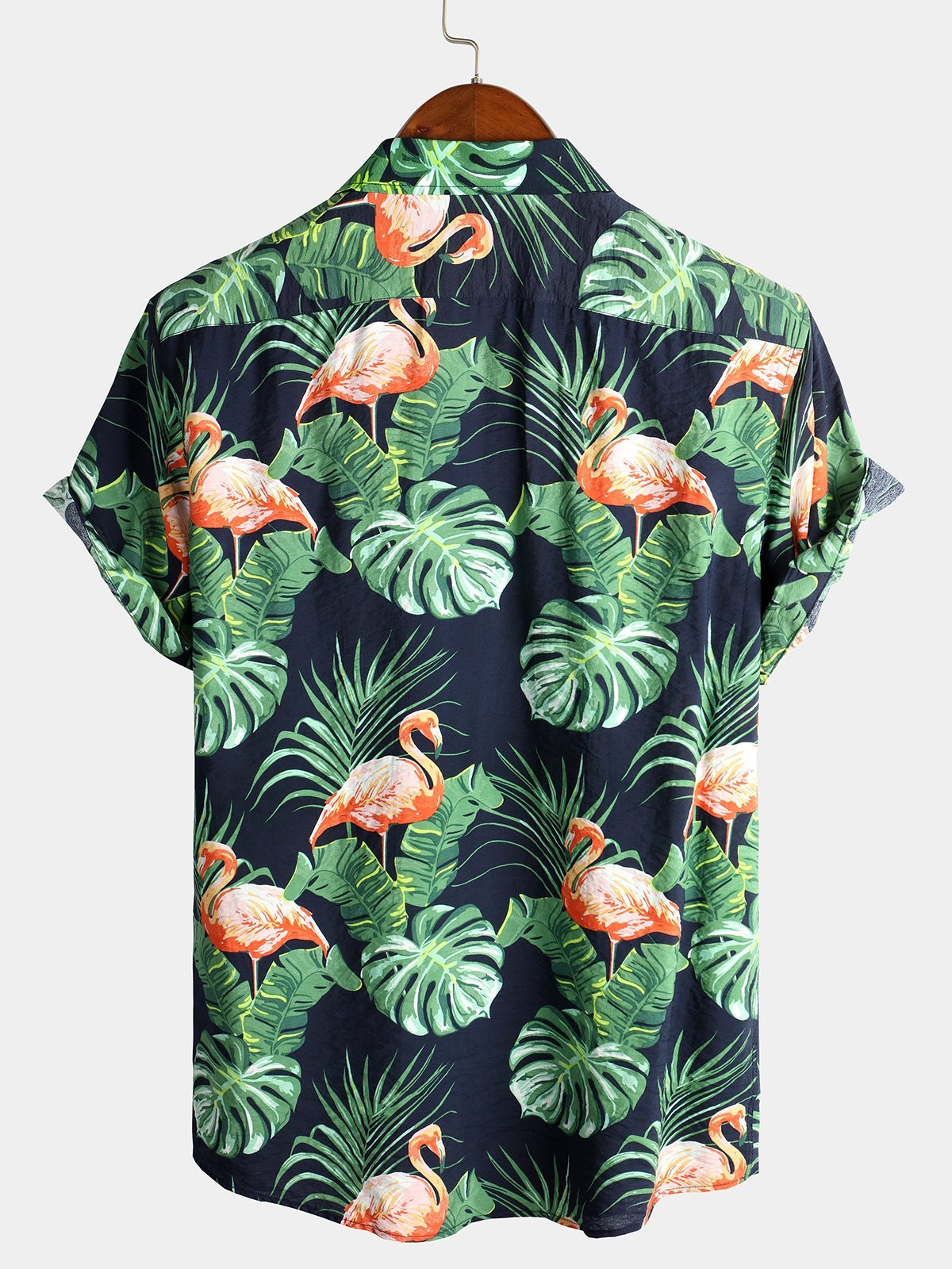 Mens Holiday Flamingo Short Sleeve Cotton Shirt Hawaiian Shirt for Men Women