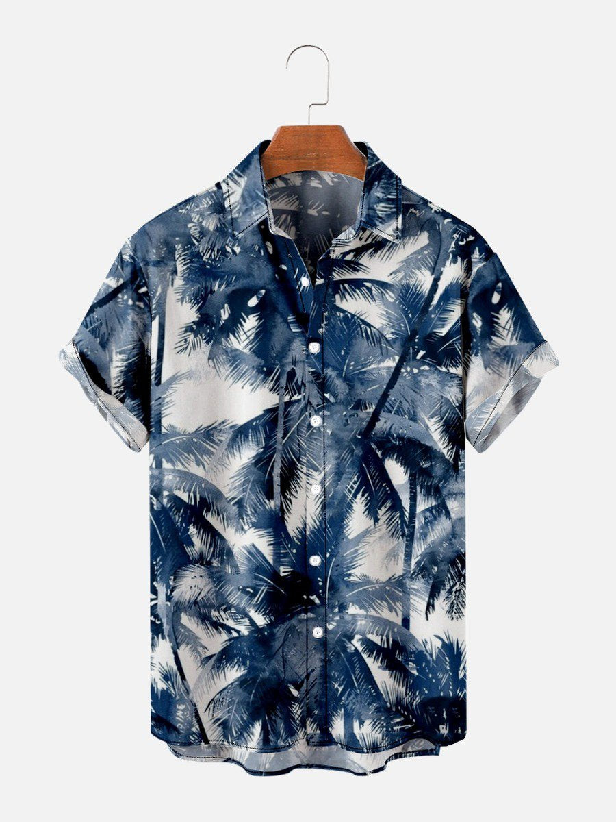 Leisure vacation style coconut tree print short-sleeved shirt Hawaiian Shirt for Men Women