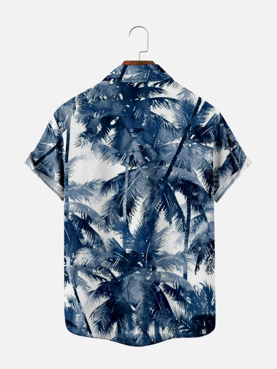 Leisure vacation style coconut tree print short-sleeved shirt Hawaiian Shirt for Men Women