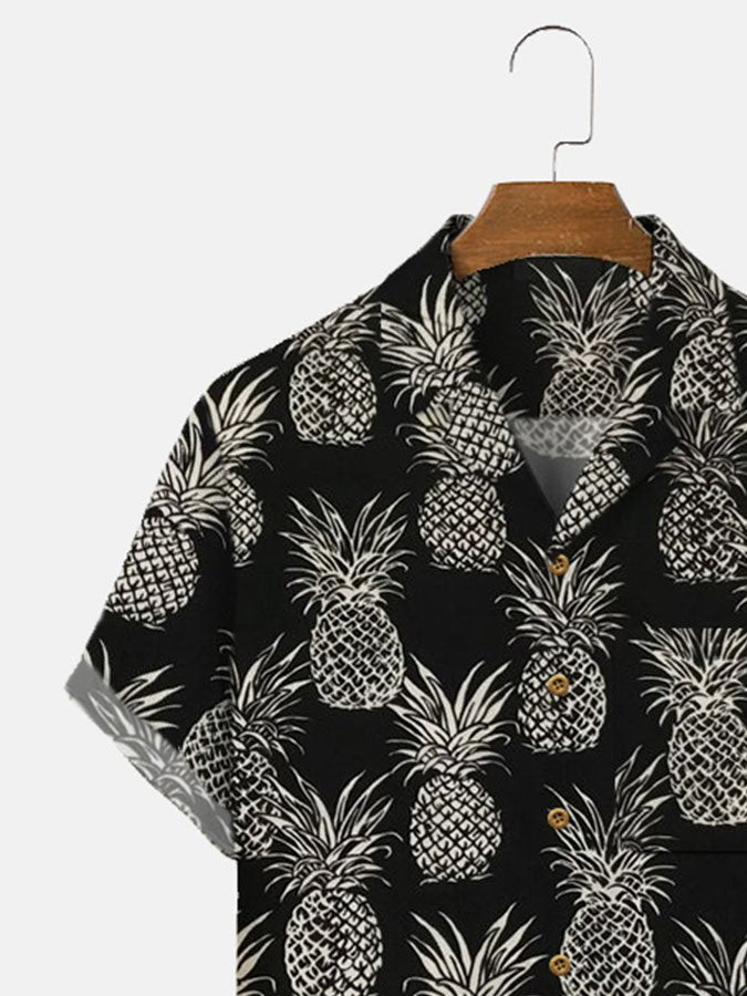 Mens Hawaiian Shirt Casual  Short Sleeve Aloha Beach Black Plant Shirts