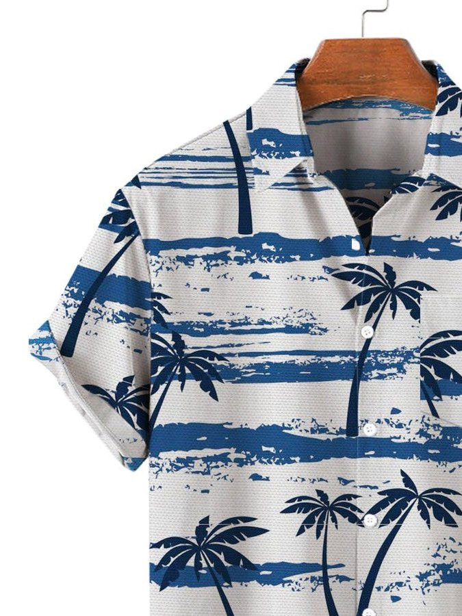 Mens Coconut Tree Casual Print Hawaiian Short Sleeve Shirt