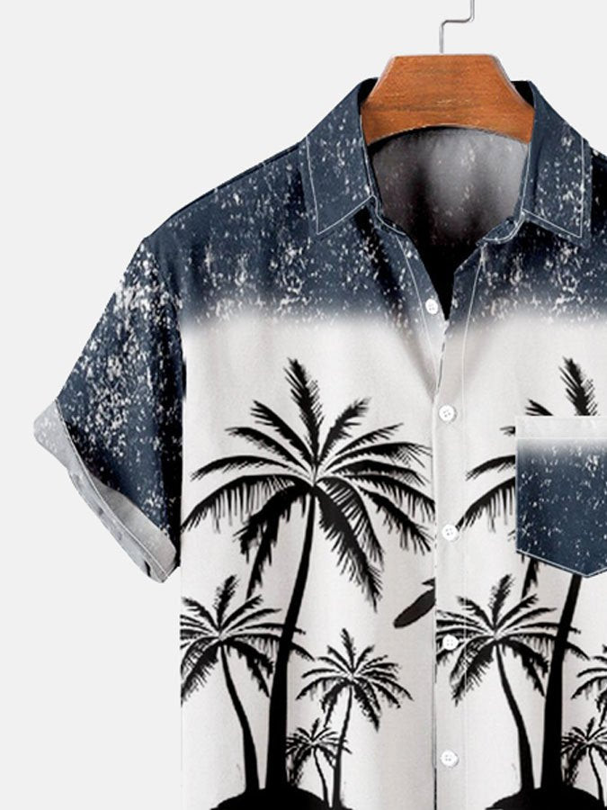 Mens Vintage Coconut Print Cotton Blend Short Sleeve Hawaiian Shirt