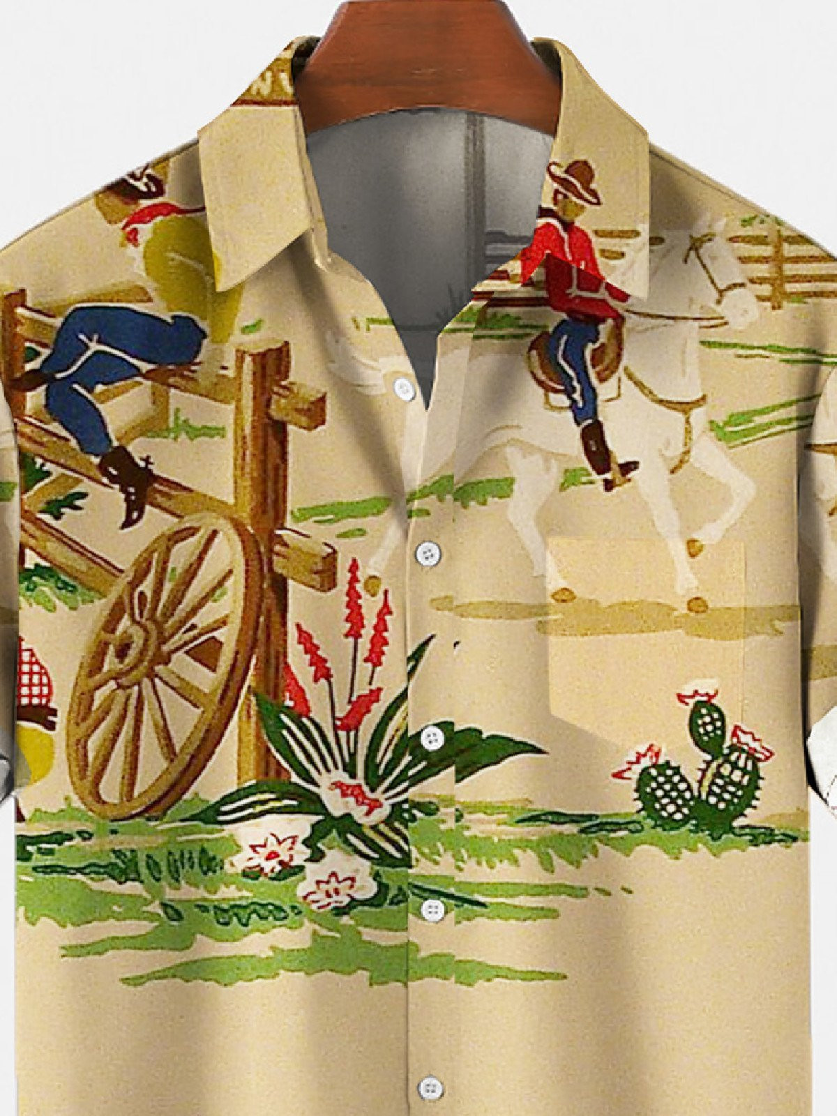 Mens Retro Cowboy Pocket Equestrian Casual Loose Comfortable Shirt Hawaiian Shirt for Men Women